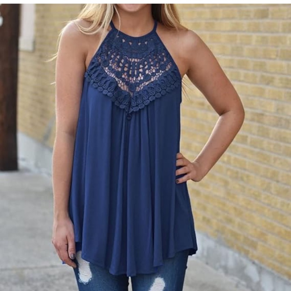 Bluetime lace halter spaghetti strap tank top